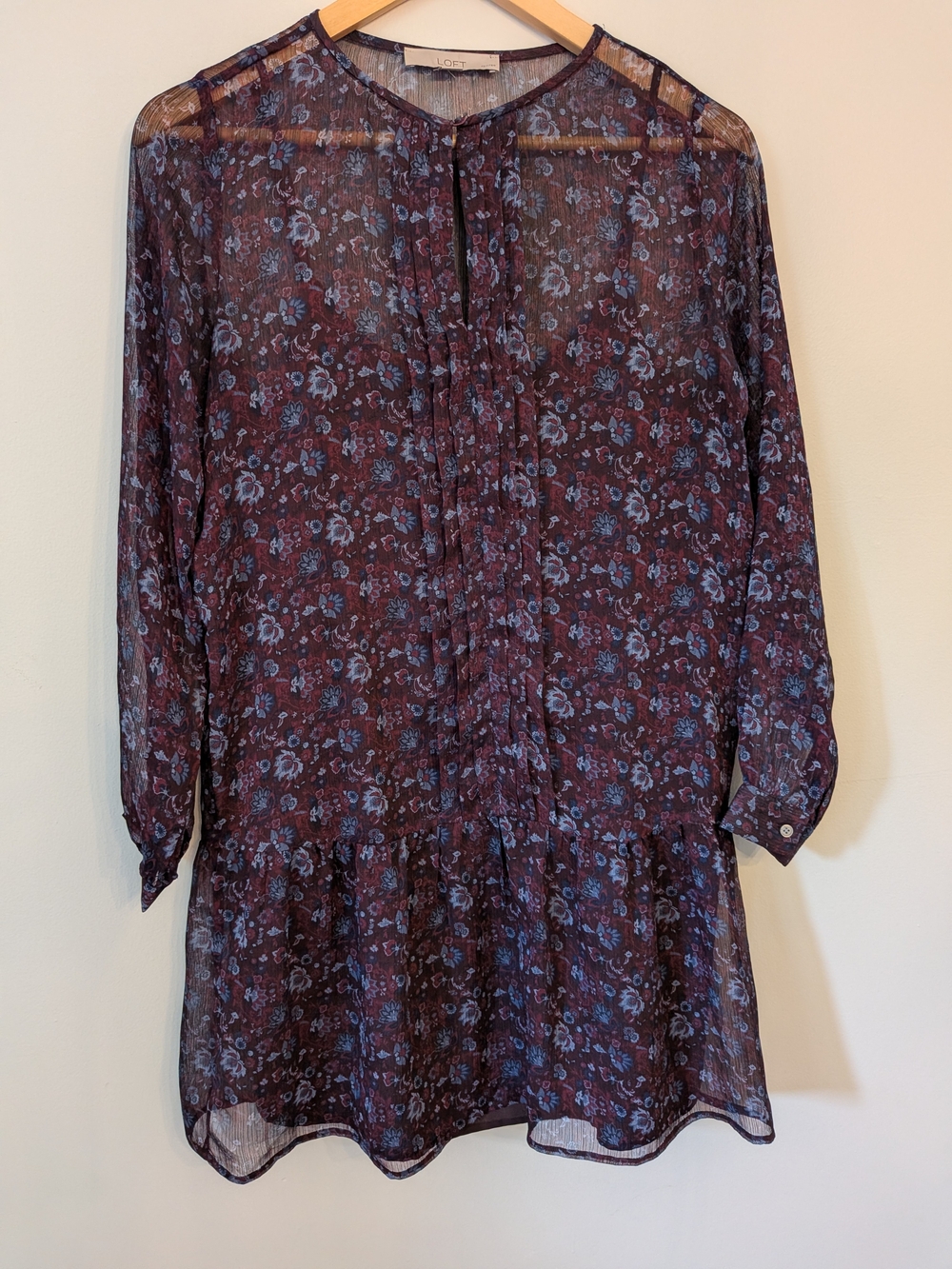 LOFT Petite Floral Dropwaist Dress in Plum and Steel Blue